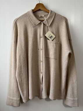 Faherty 100% Cashmere Sweater Shirt Oatmeal Heather Sz XL NWT FLAWS